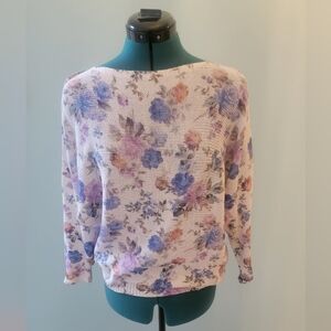 Floral Print Knit Sweater With Sinched Wrist Made In Italy